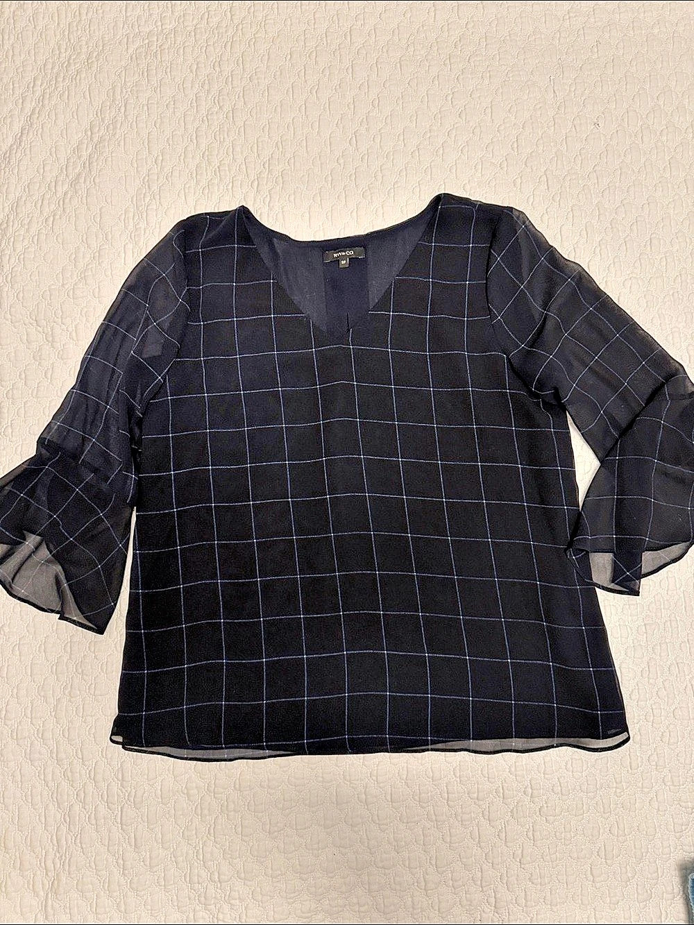 RW&CO Checkered Blouse in Black & Blue Small Like New